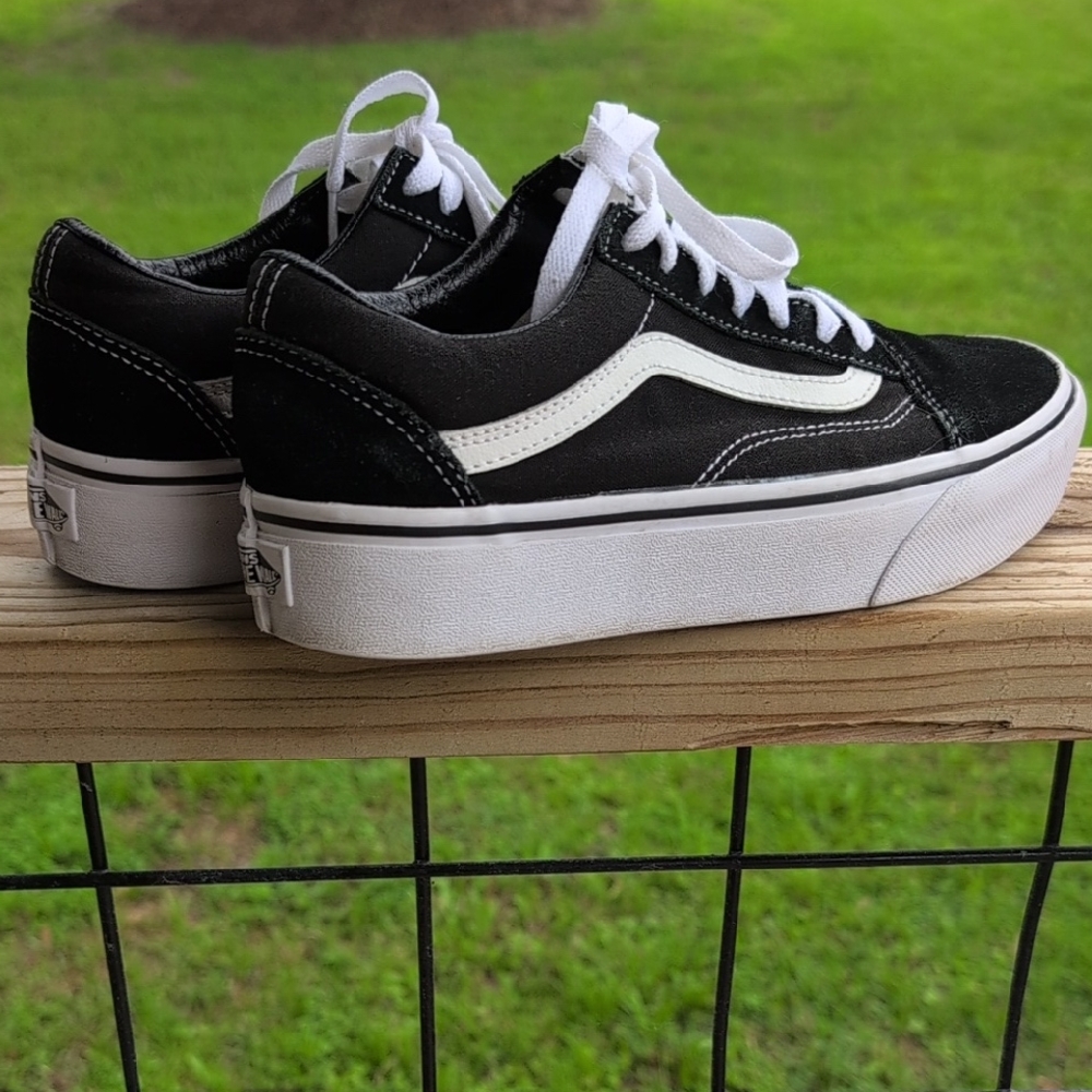 Vans Women's Black and White Platform Sneakers